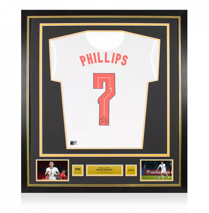 Kalvin Phillips Official FIFA World Cup™ Back Signed and Framed England 2020-21 Home Shirt