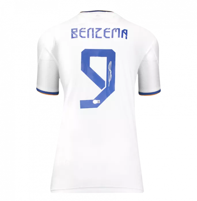 Karim Benzema Back Signed Real Madrid 2021-22 Home Shirt With Fan Style Numbers In Hero Frame: Option 1