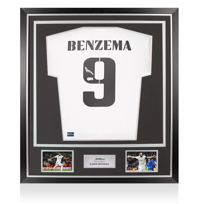 Karim Benzema Back Signed Real Madrid 2022-23 Home Shirt In Classic Frame