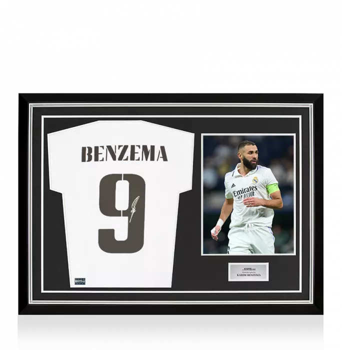 Karim Benzema Back Signed Real Madrid 2022-23 Home Shirt In Hero Frame: Option 1