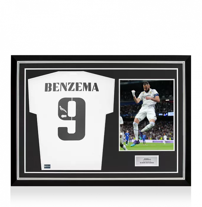 Karim Benzema Back Signed Real Madrid 2022-23 Home Shirt In Hero Frame: Option 1