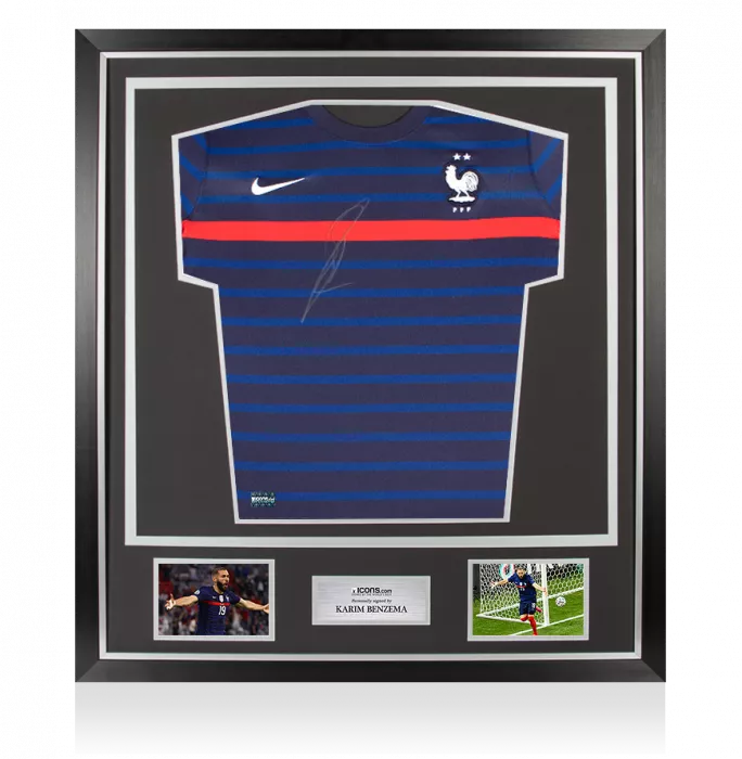 Karim Benzema Front Signed France 2020-21 Home Shirt In Classic Frame