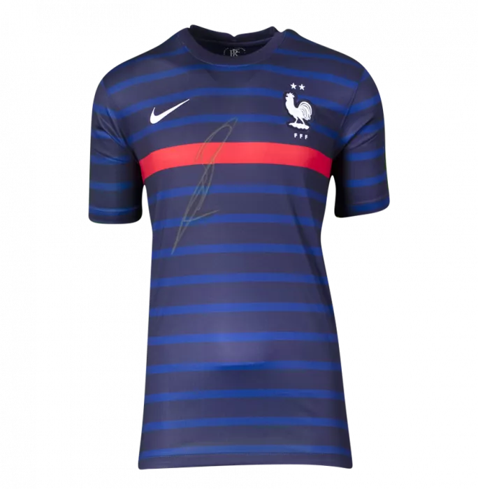 Karim Benzema Front Signed France 2020-21 Home Shirt In Hero Frame: Option 1