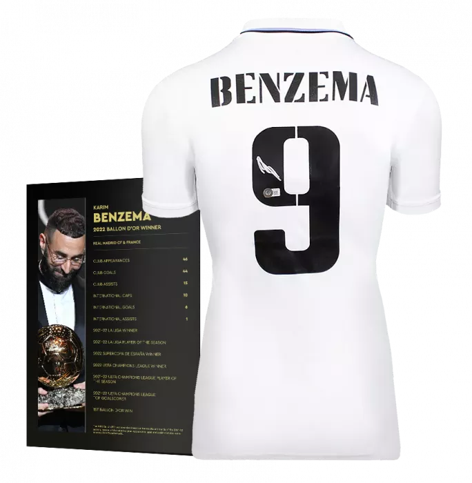 Karim Benzema Official Ballon D'Or™ Back Signed Real Madrid CF 2022-23 Home Shirt: 2022 Winner's Pack
