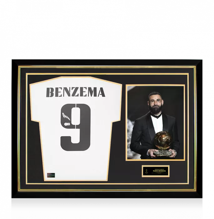 Karim Benzema Official Ballon D'Or™ Back Signed And Hero Framed Real Madrid 2022-23 Home Shirt