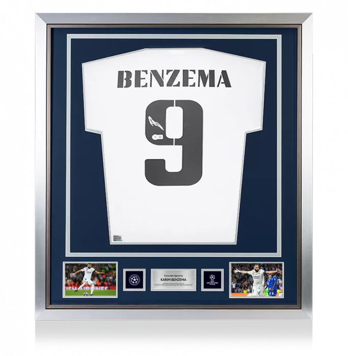 Karim Benzema Official UEFA Champions League Back Signed and Framed Real Madrid 2022-23 Home Shirt