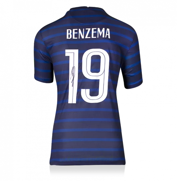 Karim Benzema Signed France 2020-21 Home Shirt With Fan Style Number In Hero Frame: Option 1