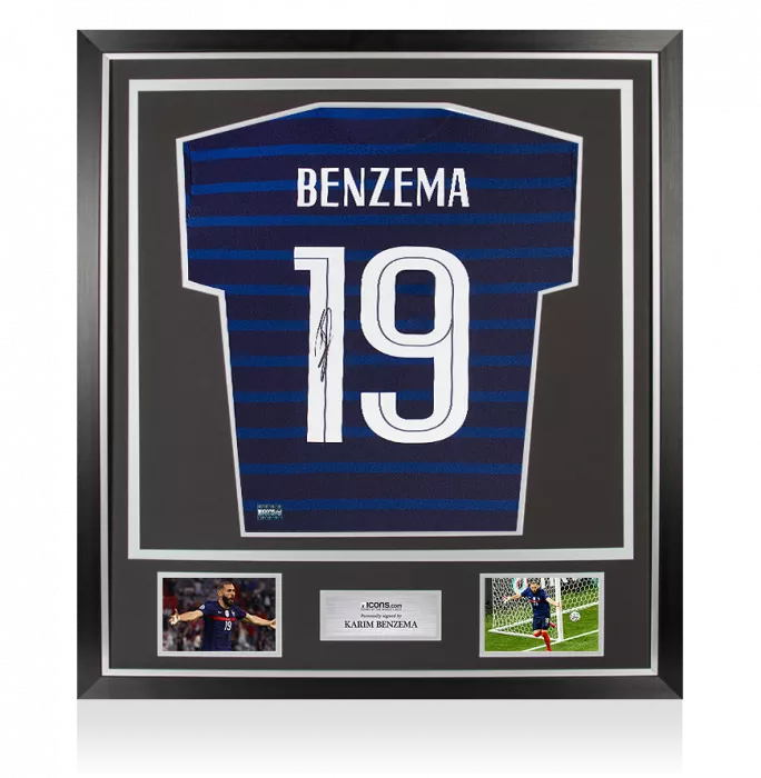 Karim Benzema Signed France 2020-21 Home Shirt With Fan Style Number In Classic Frame