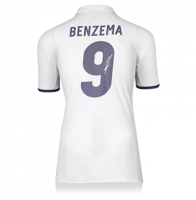 Karim Benzema Signed Real Madrid 2016-17 Home Shirt With Fan Style Number In Hero Frame: Option 1