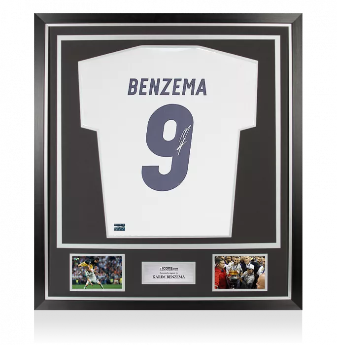 Karim Benzema Signed Real Madrid 2016-17 Home Shirt With Fan Style Number In Classic Frame