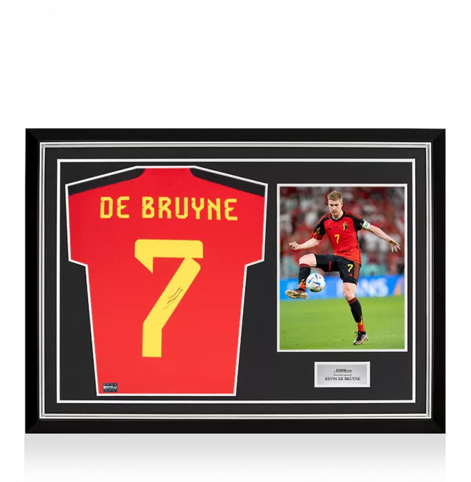Kevin De Bruyne Back Signed Belgium 2022 Home Shirt In Hero Frame: Option 1