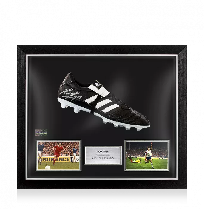 Kevin Keegan Signed Black and White Adidas Gloro Boot In Bubble Frame: Option 1