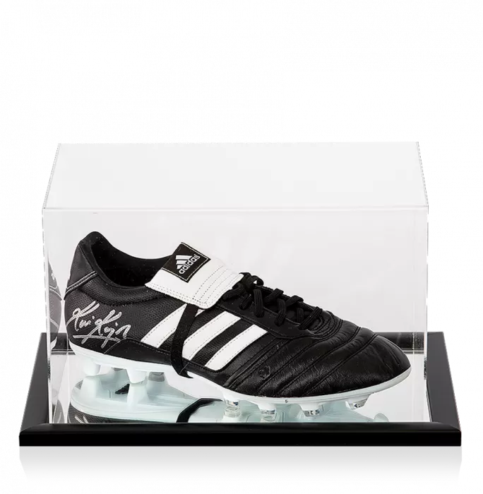 Kevin Keegan Signed Black and White Adidas Gloro Boot In Acrylic Case