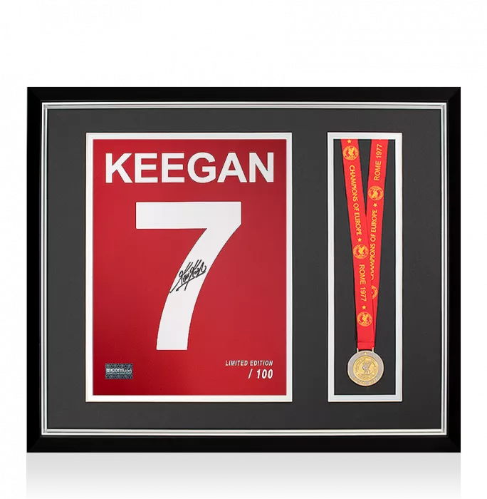 Kevin Keegan Signed Liverpool Shirt Print In 1977 European Cup Medal Frame
