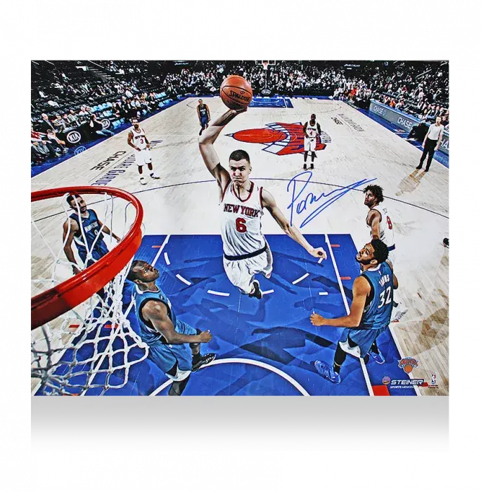 Kristaps Porzingis Signed New York Knicks Photo: Dunk vs Timberwolves