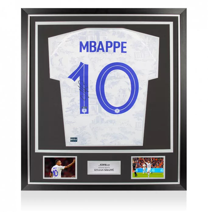 Kylian Mbappe Back Signed France 2022 Away Shirt In Classic Frame