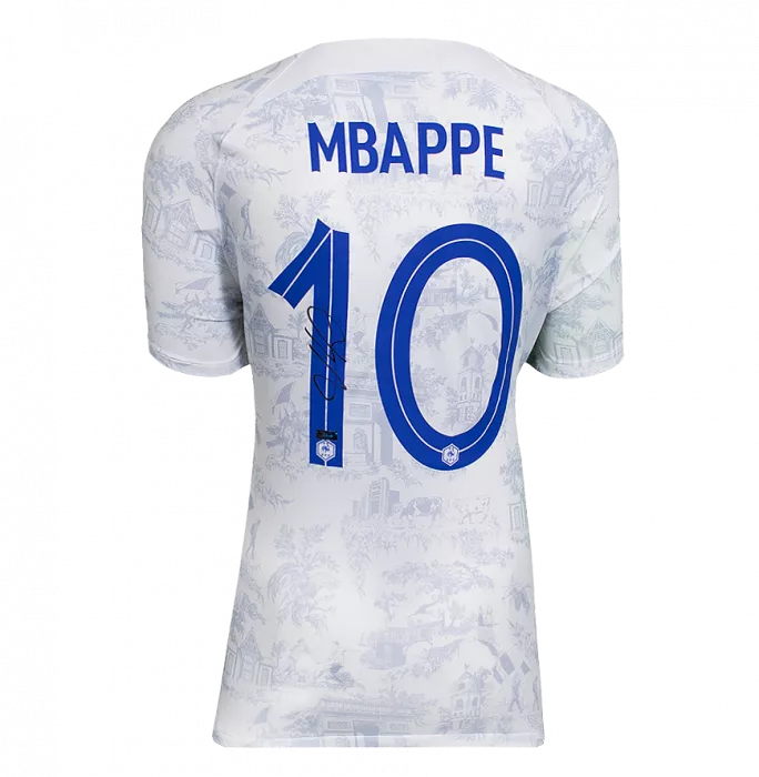 Kylian Mbappe Back Signed France 2022 Away Shirt In Deluxe Packaging