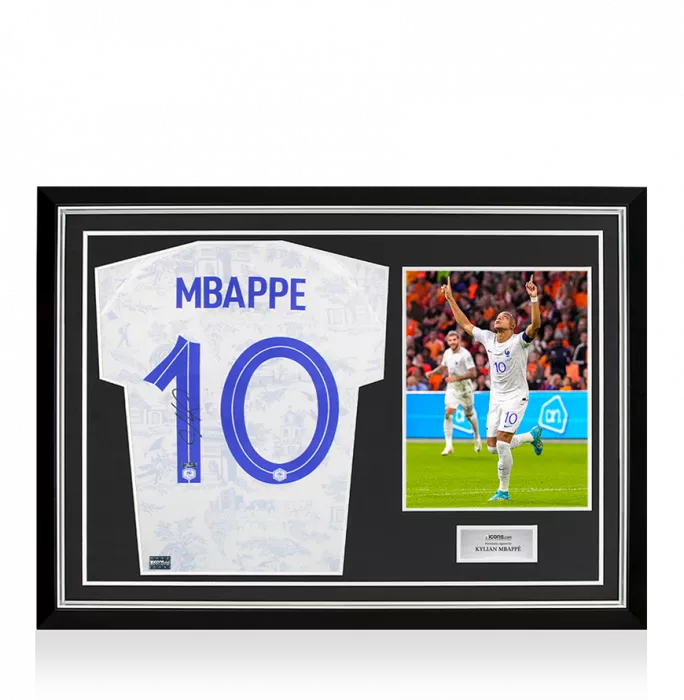 Kylian Mbappe Back Signed France 2022 Away Shirt In Hero Frame: Option 1