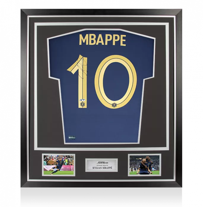 Kylian Mbappe Back Signed France 2022 Home Shirt In Classic Frame