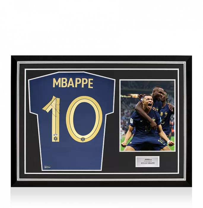 Kylian Mbappe Back Signed France 2022 Home Shirt In Hero Frame: Option 1
