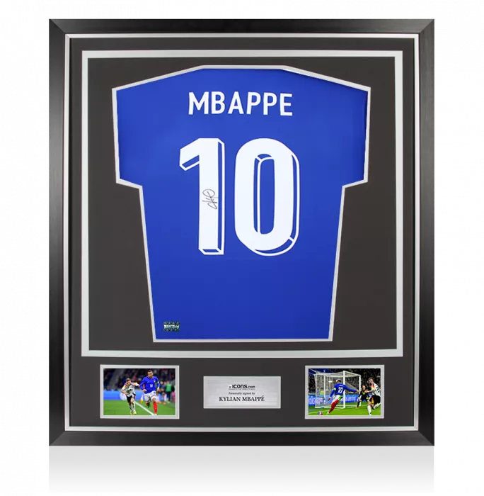 Kylian Mbappe Back Signed France 2024 Home Shirt with Fan Style Numbers In Classic Frame