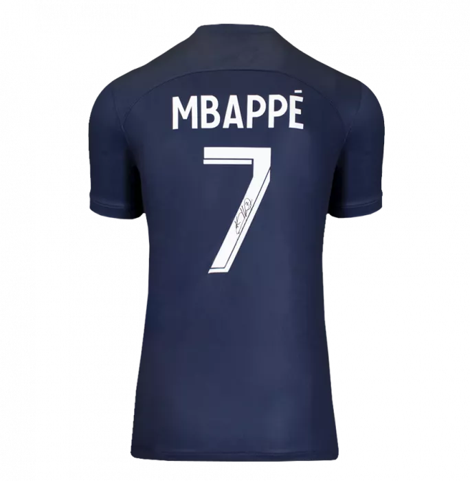Kylian Mbappe Back Signed Paris Saint-Germain 2022-23 Home Shirt With Fan Style Numbers In Deluxe Packaging
