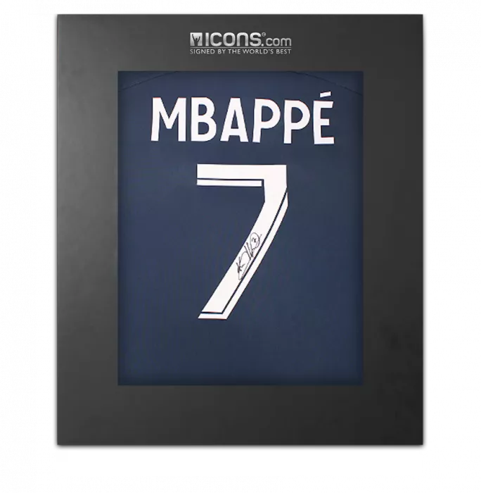 Kylian Mbappe Back Signed Paris Saint-Germain 2022-23 Home shirt with Fan Style Numbers In Deluxe Packaging