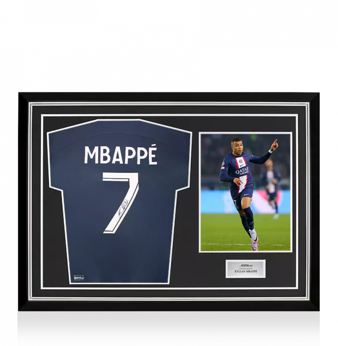 Kylian Mbappe Back Signed Paris Saint-Germain 2022-23 Home Shirt with Fan Style Numbers In Hero Frame: Option 1
