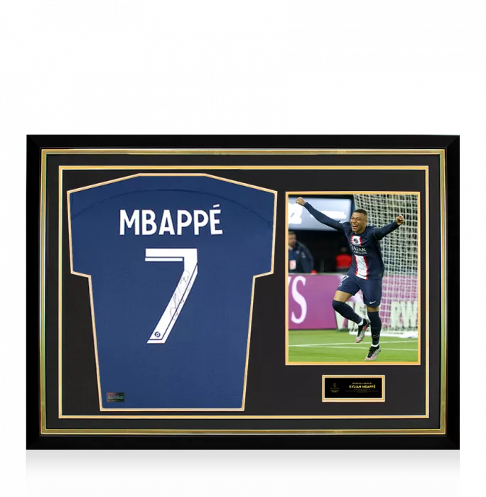 Kylian Mbappe Official Ballon D'Or™ Back Signed And Hero Framed Paris St-Germain 2022-23 Home Shirt: 2024 Gerd Müller Trophy Winner