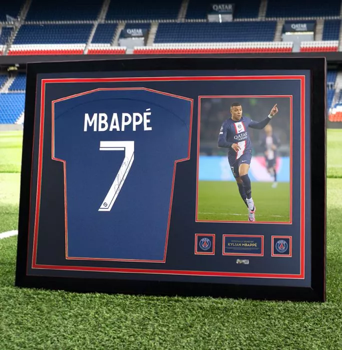 Kylian Mbappe Official Paris Saint-Germain Back Signed And Framed 2022-23 Home Shirt