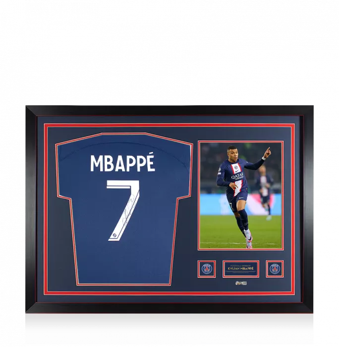 Kylian Mbappe Official Paris Saint-Germain Back Signed and Framed 2022-23 Home Shirt
