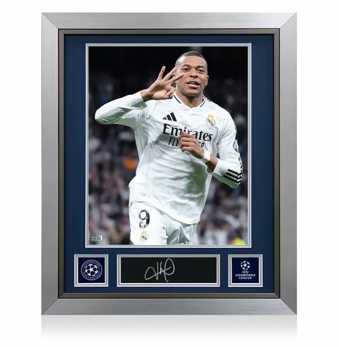 Kylian Mbappe Official UEFA Champions League Signed Plaque And Photo Frame