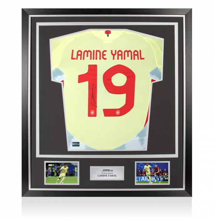 Lamine Yamal Back Signed Spain Authentic 2024-25 Away Shirt In Classic Frame