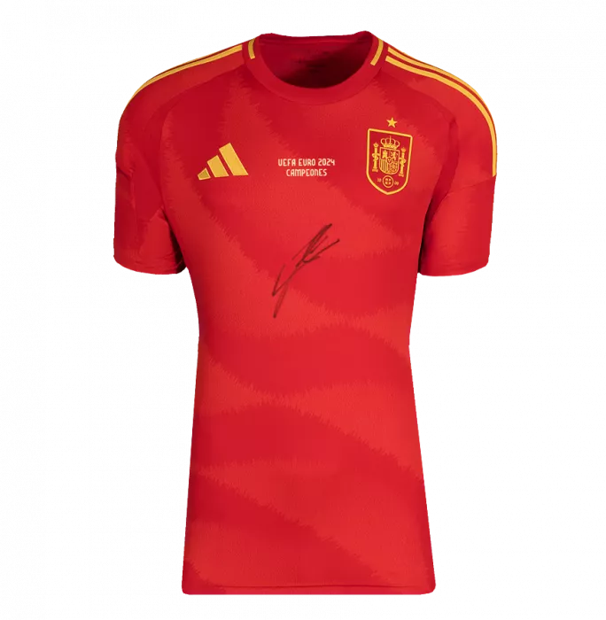 Lamine Yamal Front Signed Spain 2024-25 Home Shirt In Hero Frame Option 1: EURO Campeones 2024 Edition