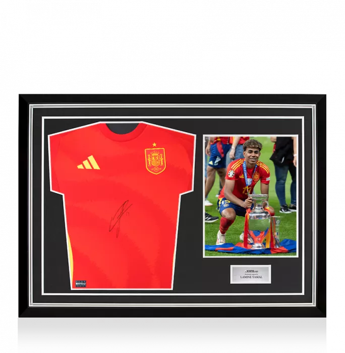 Lamine Yamal Front Signed Spain 2024-25 Home Shirt In Hero Frame: Option 1