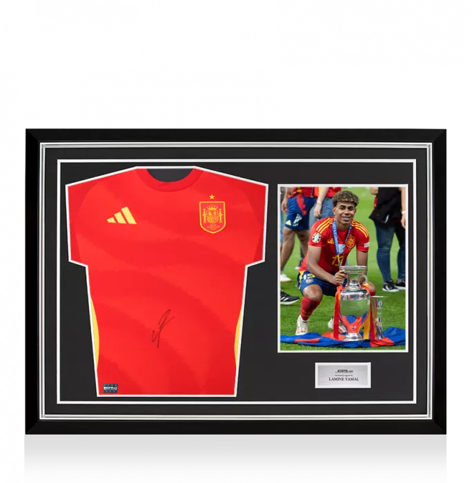 Lamine Yamal Front Signed Spain 2024-25 Home Shirt In Hero Frame: Option 1