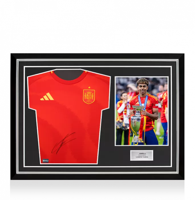 Lamine Yamal Front Signed Spain 2024 Home Shirt In Hero Frame: Option 1