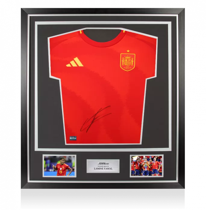 Lamine Yamal Front Signed Spain 2024 Home Shirt In Classic Frame