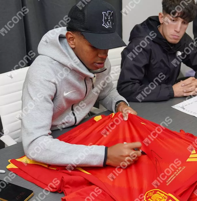 Lamine Yamal Front Signed Spain 2024 Home Shirt In Classic Frame: UEFA European Championship Goal Of The Tournament Edition