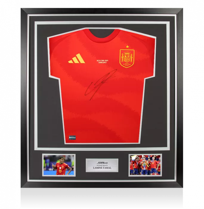 Lamine Yamal Front Signed Spain 2024 Home Shirt In Classic Frame: UEFA EURO 2024 Campeones Edition