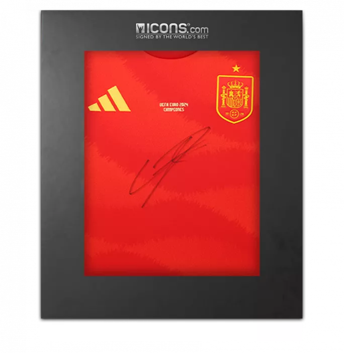 Lamine Yamal Front Signed Spain 2024 Home Shirt In Deluxe Packaging: UEFA EURO 2024 Campeones Edition