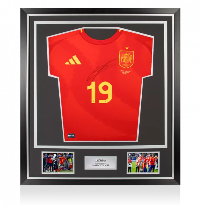 Lamine Yamal Front Signed Spain 2024 Home Shirt In Classic Frame: UEFA EURO 2024 Final Edition