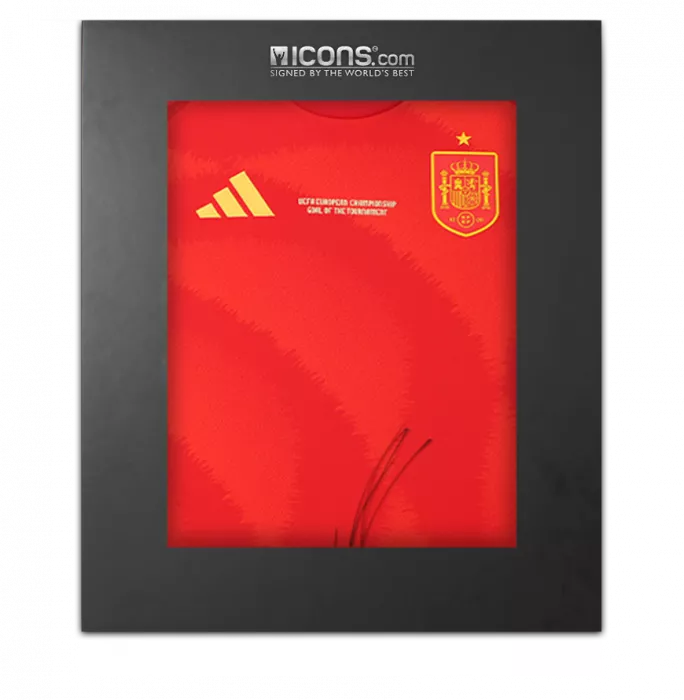 Lamine Yamal Front Signed Spain 2024 Home Shirt: UEFA European Championship Goal of the Tournament Edition In Deluxe Packaging