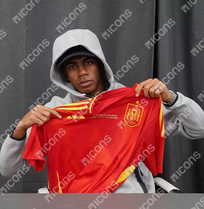 Lamine Yamal Front Signed Spain 2024 Home Shirt: UEFA European Championship Young Player Of The Tournament Edition In Classic Frame