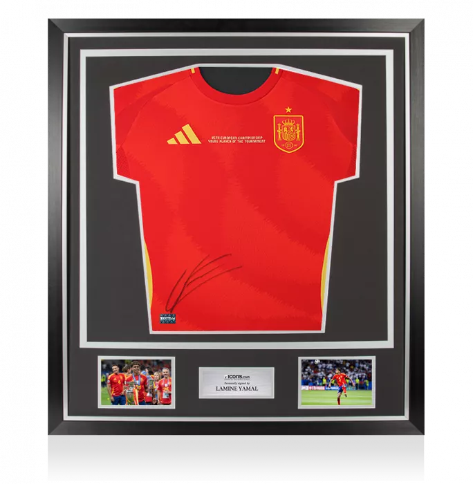Lamine Yamal Front Signed Spain 2024 Home Shirt: UEFA European Championship Young Player of the Tournament Edition In Classic Frame