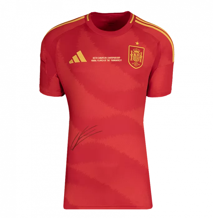 Lamine Yamal Front Signed Spain 2024 Home Shirt: UEFA European Championship Young Player Of The Tournament Edition In Deluxe Packaging
