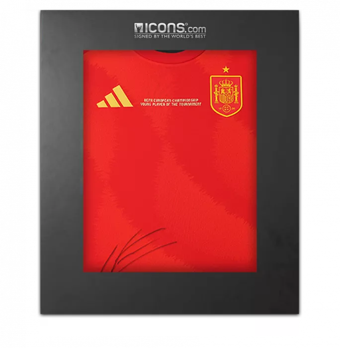 Lamine Yamal Front Signed Spain 2024 Home Shirt: UEFA European Championship Young Player of the Tournament Edition In Deluxe Packaging