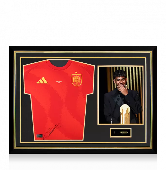 Lamine Yamal Official Ballon d'Or™ Front Signed and Hero Framed Spain 2024 Home Shirt: 2024 Kopa Trophy Winner