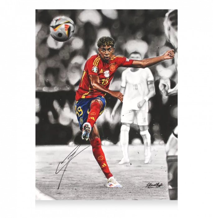 Lamine Yamal Official Signed Tribute Artwork In Black Wooden Frame: EURO 2024 Star