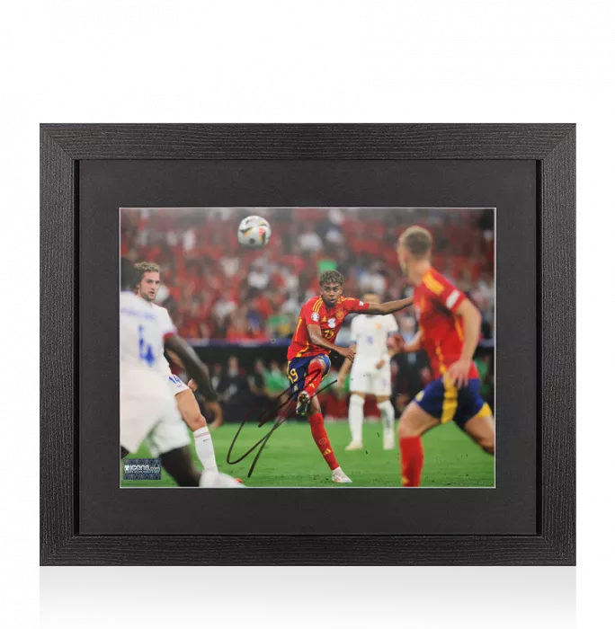 Lamine Yamal Signed Spain Photo In Black Wooden Frame: UEFA EURO 2024 Goal vs France